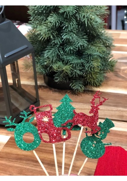 Yılbaşı Temalı Renkli Simli Eva Kürdan Seti, 10 Adet, Eğlenceli ve Şık Süsleme Için fırsatları