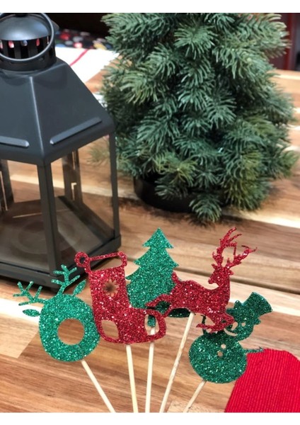 Yılbaşı Temalı Renkli Simli Eva Kürdan Seti, 10 Adet, Eğlenceli ve Şık Süsleme Için indirimleri