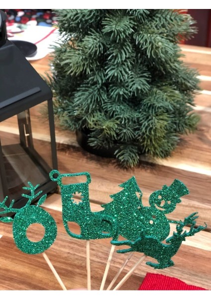 Yılbaşı Temalı Renkli Simli Eva Kürdan Seti, 10 Adet, Eğlenceli ve Şık Süsleme Için