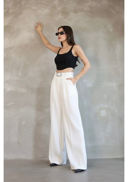 Kadın Palazzo Pileli Pantolon Ithal Doubleface Kumaş Yüksek Kaliteli Ürün Yüksek Bel Kemerli