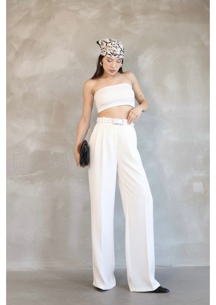 Kadın Palazzo Pileli Pantolon Ithal Doubleface Kumaş Yüksek Kaliteli Ürün Yüksek Bel Kemerli fırsatları