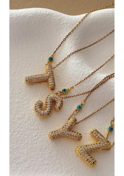 Kadın Çelik Gold Taşlı S Balon Harf Kolye ( S Harfi )