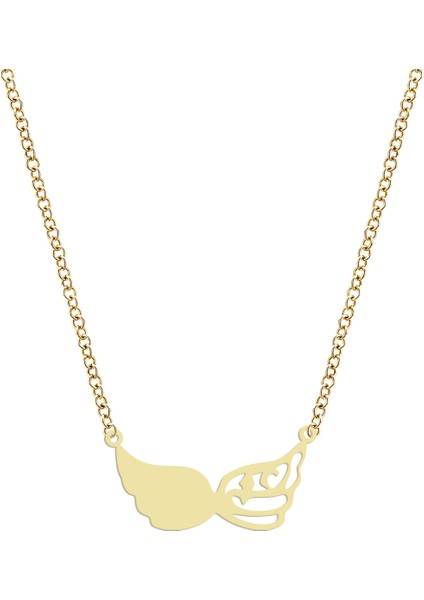 14 Ayar Altın Plakalı Melek Kanadı Figürlü Özel Günler Için Hediyelik Altın KOLYE-854