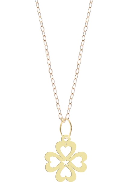 Altın Plakalı 14 Ayar Kalpli Çiçek Yaprağı Motifli Yıl Dönümü Hediyesine Özel Altın KOLYE-859