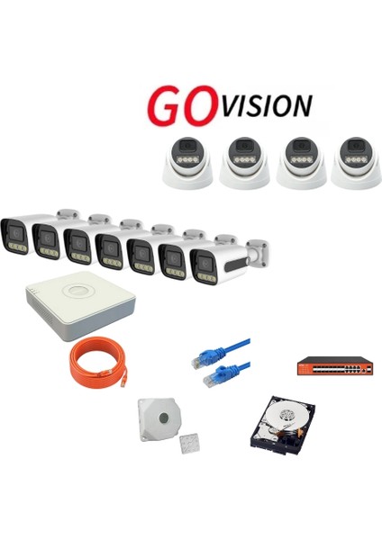 Go Vision 11'li 5mp 4K Ultra Hd Ip Güvenlik Kamera Seti (Gece Görüşlü, Dış Mekan Uyumlu)