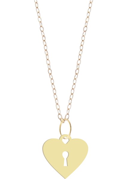 14 Ayar Altın Plakalı Kilitli Kalp Figürlü Özel Günler Için Hediyelik Altın KOLYE-858