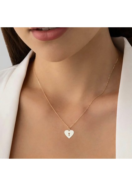 14 Ayar Altın Plakalı Kilitli Kalp Figürlü Özel Günler Için Hediyelik Altın KOLYE-858 fiyatları