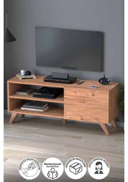 Tv Sehpası Kapaklı Tv Sehpası Raflı Tv Ünitesi Televizyon Sehpası 100 x 35 cm Malta Çam