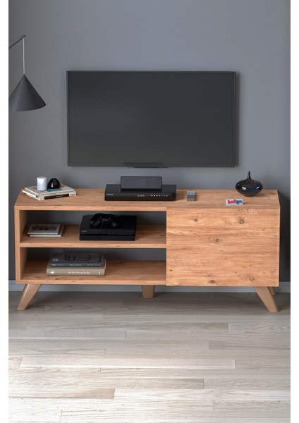 Tv Sehpası Kapaklı Tv Sehpası Raflı Tv Ünitesi Televizyon Sehpası 100 x 35 cm Malta Çam fiyatları