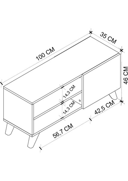 Tv Sehpası Kapaklı Tv Sehpası Raflı Tv Ünitesi Televizyon Sehpası 100 x 35 cm Malta Çam