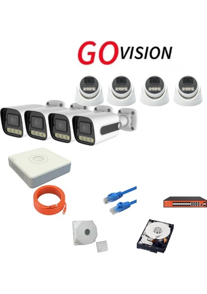 Go Vision 8'li 5mp 4K Ultra Hd Ip Güvenlik Kamera Seti (Gece Görüşlü, Dış Mekan Uyumlu)