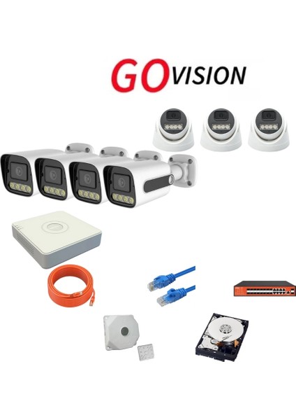 Go Vision 7'li 5mp 4K Ultra Hd Ip Güvenlik Kamera Seti (Gece Görüşlü, Dış Mekan Uyumlu)