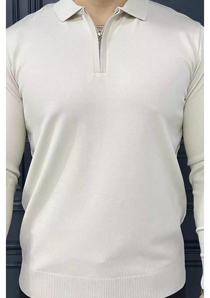 Polo Yaka Yarım Fermuarlı Erkek Triko Kazak P-00013251 fırsatları