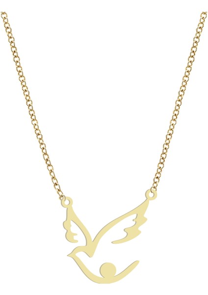 Altın Plakalı 14 Ayar Kuş Kanadı ve Inci Motifli Yıl Dönümü Hediyesine Özel Altın KOLYE-867