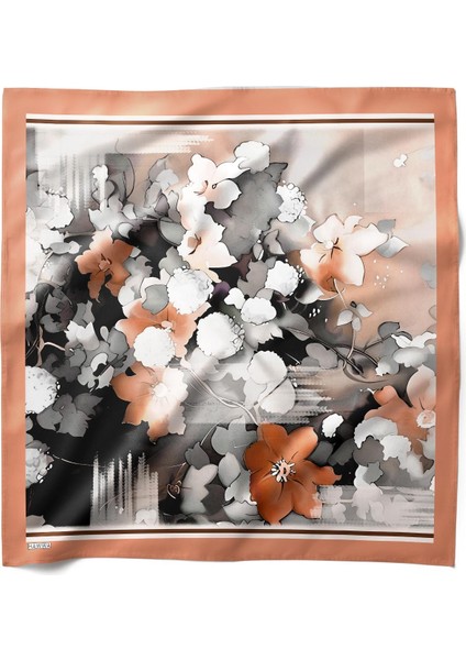 Terrakota Çiçek Desenli Bandana Fular