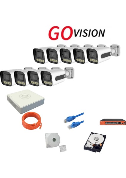 Go Vision 9'lu 5mp 4K Ultra Hd Ip Güvenlik Kamera Seti (Gece Görüşlü, Dış Mekan Uyumlu)