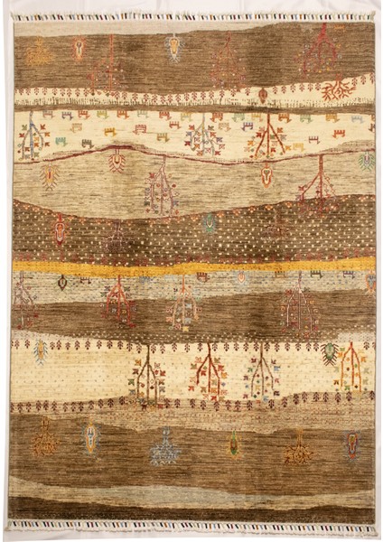 El Dokuma Afgan Halı Ağaç Desenli Krem Renk 3 Metre Kare