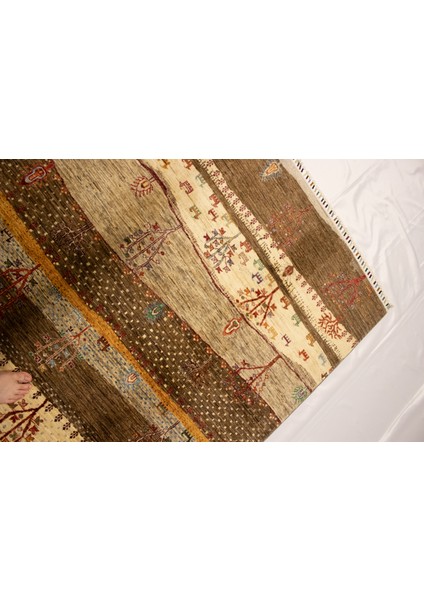 El Dokuma Afgan Halı Ağaç Desenli Krem Renk 3 Metre Kare