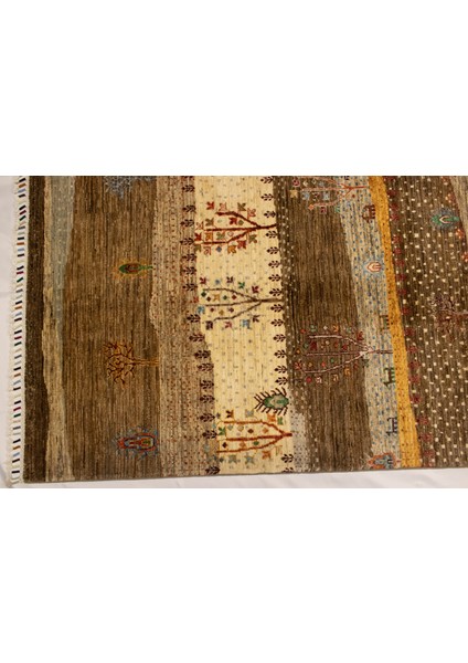 El Dokuma Afgan Halı Ağaç Desenli Krem Renk 3 Metre Kare