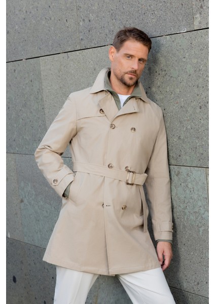 Erkek Bej Poliamit Kemerli Trençkot fiyatları