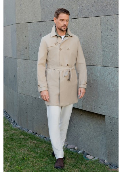 Erkek Bej Poliamit Kemerli Trençkot fırsatları