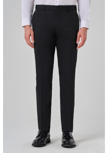 Erkek Siyah Yünlü Basic Düz Dynamic Fit Pantolon fiyatları