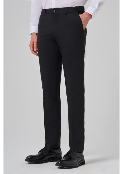 Erkek Siyah Yünlü Basic Düz Dynamic Fit Pantolon modelleri