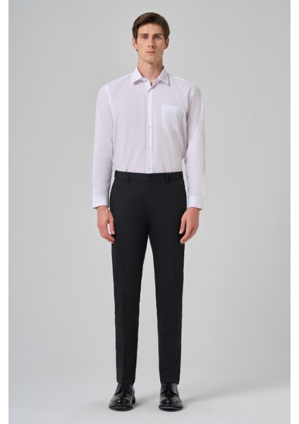 Erkek Siyah Yünlü Basic Düz Dynamic Fit Pantolon fırsatları