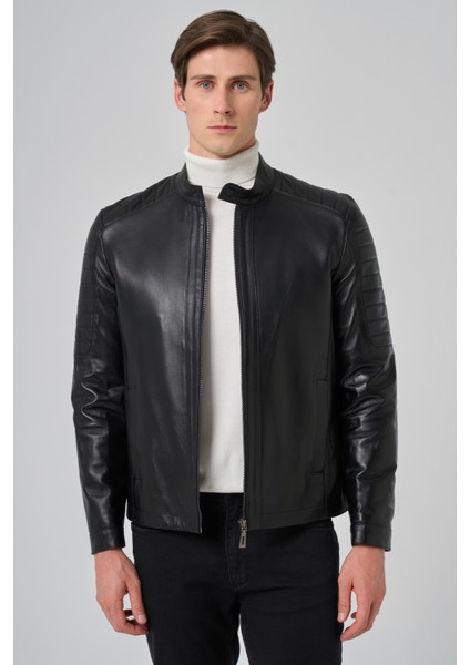 Erkek Siyah Ibiza Motorcu Kısa Deri Mont modelleri