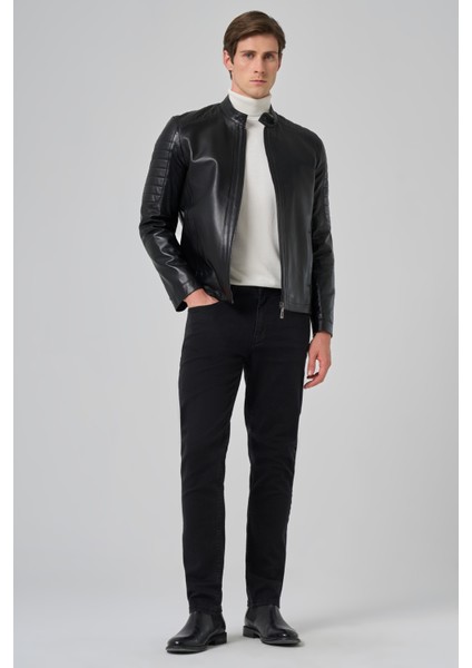 Erkek Siyah Ibiza Motorcu Kısa Deri Mont fırsatları