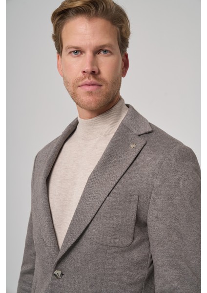 Erkek Gri Örme Trend Desenli Slim Fit Mono Yaka Ceket fiyatları