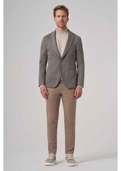 Erkek Gri Örme Trend Desenli Slim Fit Mono Yaka Ceket modelleri