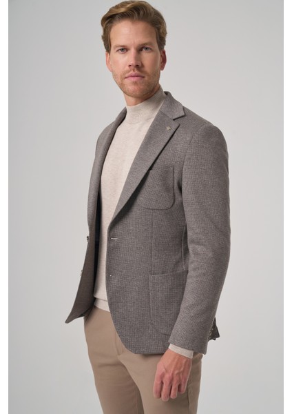 Erkek Gri Örme Trend Desenli Slim Fit Mono Yaka Ceket fırsatları