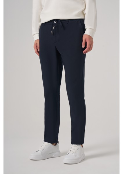 Erkek Lacivert Poliviskon Trend Ipli Jogger Slim Fit Spor Pantolon