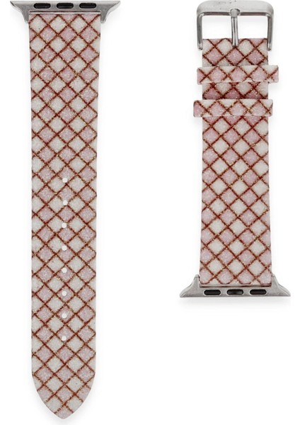 MYT09 Apple Watch 38MM Karo Motif Kordon - Pembe