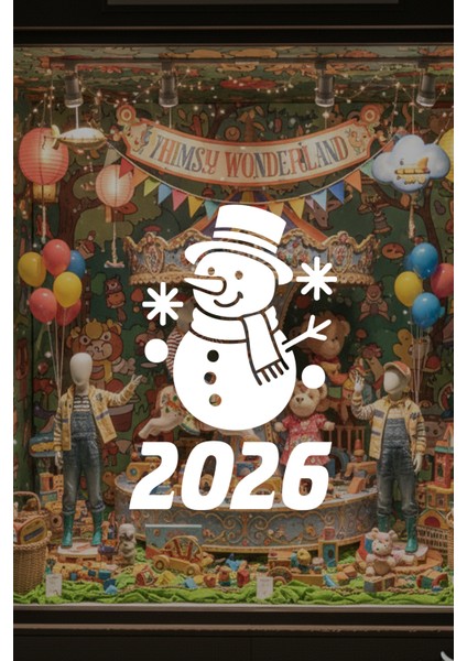 2026 Yılbaşı Cam Sticker Kardan Adam – Vitrin Dekor Yeni Yıl Süsleme