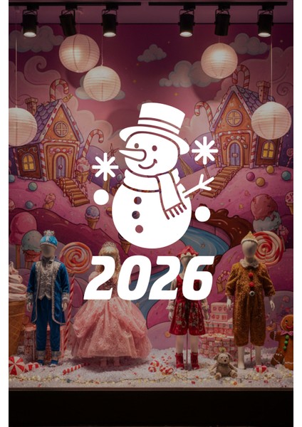2026 Yılbaşı Cam Sticker Kardan Adam – Vitrin Dekor Yeni Yıl Süsleme
