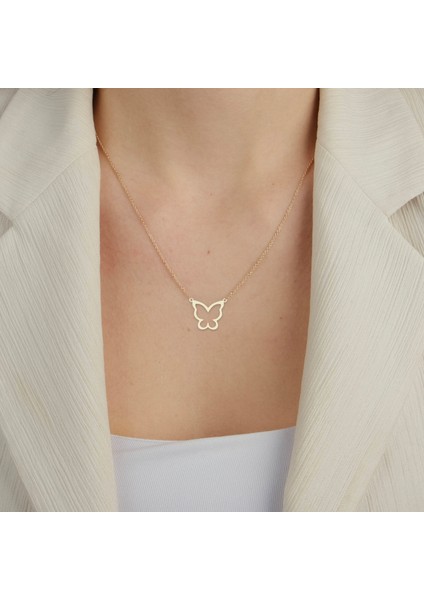 Altın Plakalı 14 Ayar Özgür Kelebek Motifli Doğum Günü Hediyesine Özel Altın KOLYE-869 fiyatları