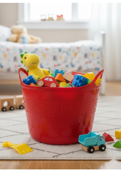 Kırmızı, Esnek Plastik Kova – 20 Litre, Temizli Kovası, Esneyebilen Oyuncak ve Çamaşır Sepeti