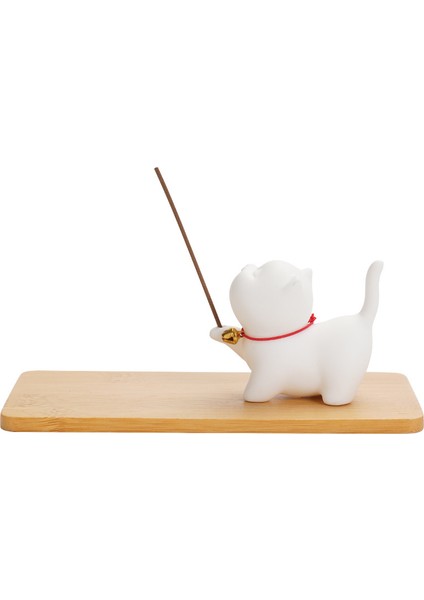 Seramik Kedi Tütsü Brülörü - Sevimli Beyaz Bir Tütsü Brülörü (Yurt Dışından)