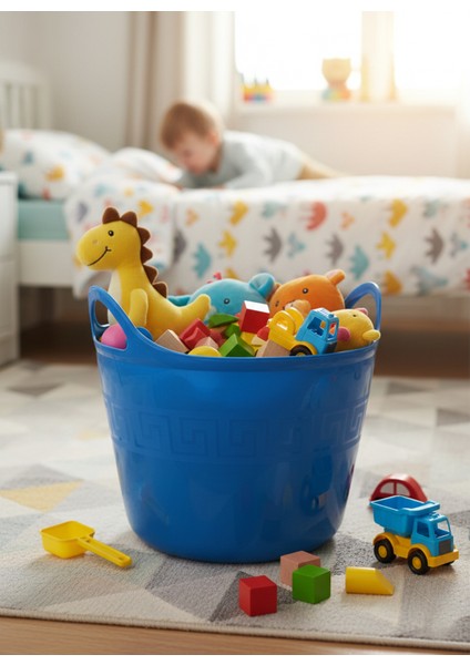 Mavi, Esnek Plastik Kova – 20 Litre, Temizli Kovası, Esneyebilen Oyuncak ve Çamaşır Sepeti