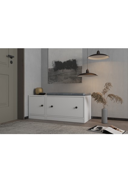 Modüler Sandık Tabure Kapaklı Depolama Bankı Ayakkabılık Oturma Alanlı Antre BEYAZ-NRG-SNT-1001 fiyatları