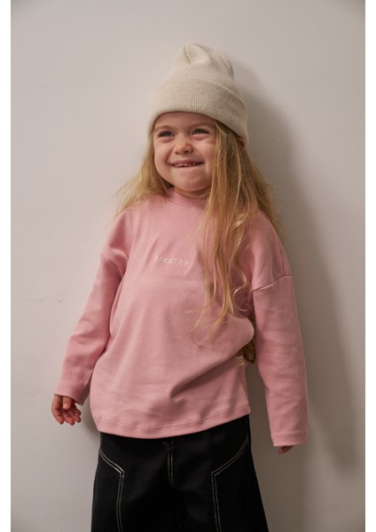 Pembe Nakışlı Oversize Uzun Kollu T-Shirt fiyatları