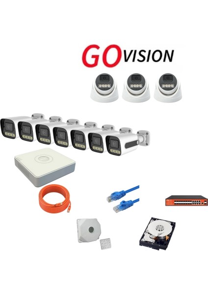 Go Vision 10'lu 5mp 4K Ultra Hd Ip Güvenlik Kamera Seti (Gece Görüşlü, Dış Mekan Uyumlu)