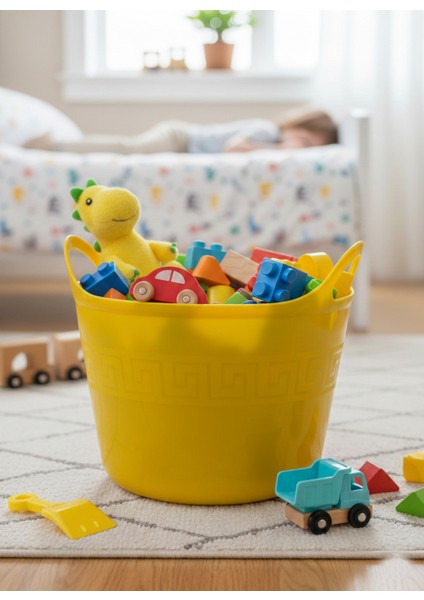 Sarı, Esnek Plastik Kova – 20 Litre, Temizli Kovası, Esneyebilen Oyuncak Ve çamaşır sepeti