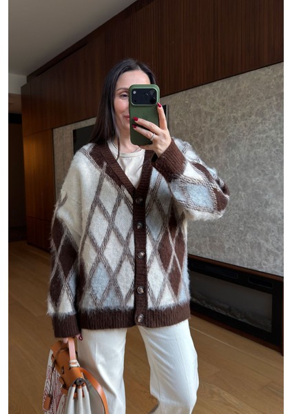 Premium Baklava Desen Hırka- Ekru