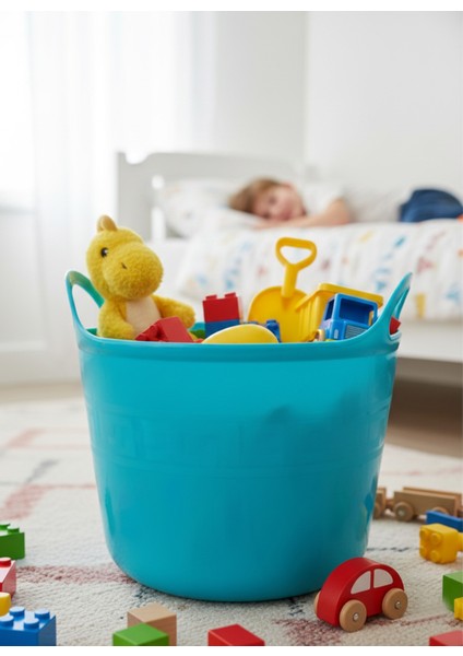 Turkuaz, Esnek Plastik Kova – 20 Litre, Temizli Kovası, Esneyebilen Oyuncak ve Çamaşır Sepeti