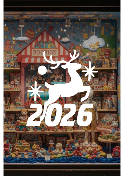 Geyikli 2026 Yılbaşı Vitrin Sticker - Mağaza Cam Süsleme Yılbaşı Dekoru fiyatları