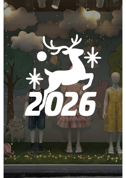 Geyikli 2026 Yılbaşı Vitrin Sticker - Mağaza Cam Süsleme Yılbaşı Dekoru indirimleri