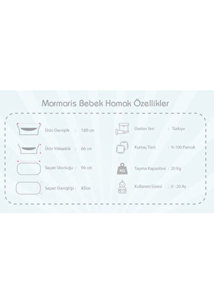 Marmaris Gold Hamak 0-18 Ay Bebekler için Pamuklu Kumaş ve Güvenlik Emniyet Kemeri